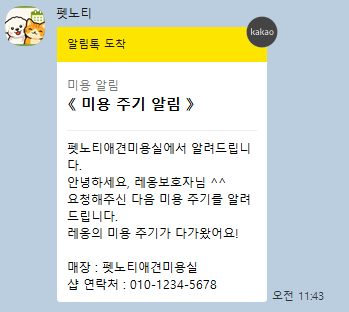 미용주기 알림톡